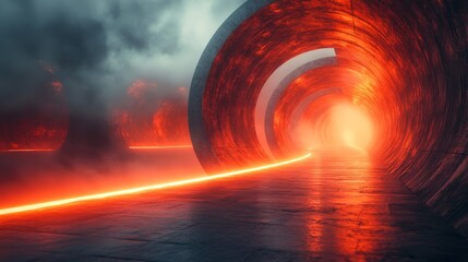 Fototapeta premium A tunnel with a red wall and a glowing light