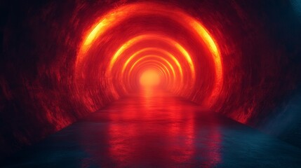 Fototapeta premium A tunnel with a red light shining down on it