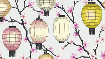 Cherry Blossoms and Paper Lanterns Pattern