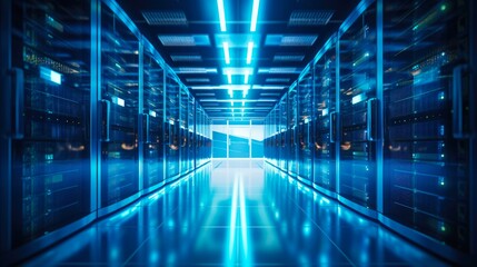 Compliance with GDPR - Ensuring Data Protection & Privacy. Server Room with Digital Technology Background