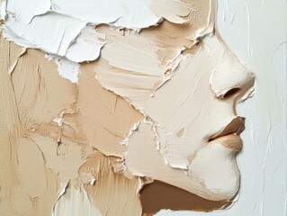 Abstract Woman Profile: A captivating portrait of a woman's profile rendered in abstract strokes of beige and white paint, capturing a sense of mystery, elegance, and the passage of time. 
