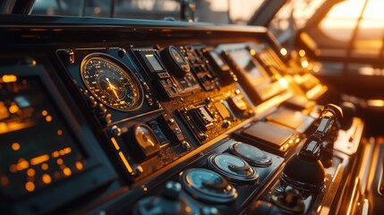 Close up of luxury yacht cockpit