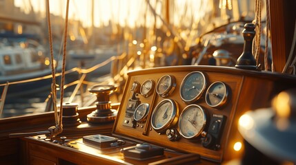 Close up of retro sailboat dashboard