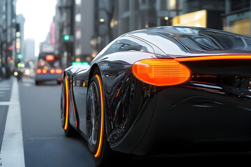 Concept of autonomous car sensor system for driverless-mode car control. Future adaptive cruise control capable of sensing nearby vehicles and pedestrians. Smart transportation concept