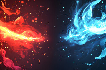 In this modern illustration, you will find VS screens for sport games, matches, tournaments, martial arts, and fight battles. A blue flame with sparks and glowing dust with a magic effect
