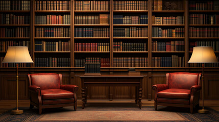 Elegant Library Interior with Leather Chairs