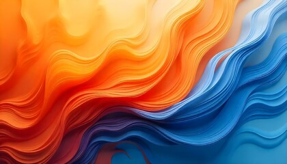 Fototapeta premium Diseño abstracto que presenta patrones fluidos en tonos vibrantes de naranja y azul, con texturas suaves parecidas a plumas que crean una sensación de movimiento y profundidad