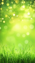 Obraz premium Fresh morning grass adorned with dewdrops in warm sunlight creating a tranquil atmosphere