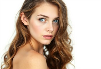 Naklejka premium Young female portrait on white background