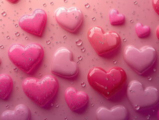 Obraz premium Valentine's Day Love Scene with Pink Hearts in Varied Sizes and Shapes