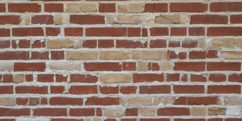 Obraz premium Textured interplay of red and beige bricks displaying rustic charm against a weathered backdrop in an urban setting