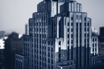Obraz premium A majestic Art Deco skyscraper dominates the cityscape, showcasing intricate architectural details and a commanding presence.