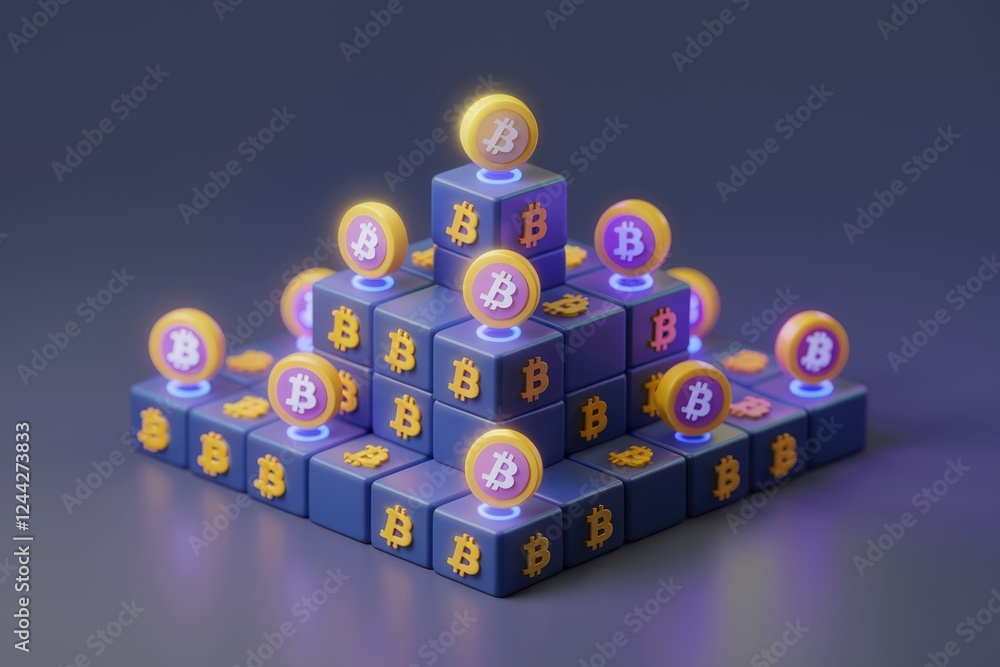 Leinwandbilder bitcoin pyramid structure showing cryptocurrency growth and blockchain technology.