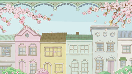 Townhouses Under Cherry Blossoms