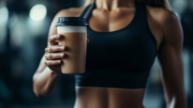 Fitness Trainer Holding Pre-Workout Drink for Caffeine Boost