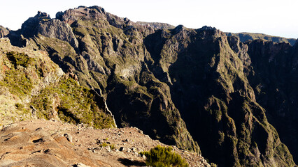 Mountain landscape with lines of mountains, trekking in Pico do Arieiro