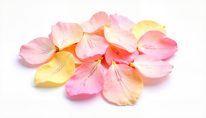 Fototapeta premium Pastel petals arranged beautifully on white background, delicate elegance