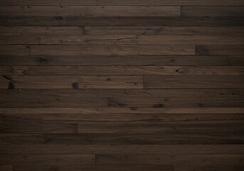 Obraz premium Dark wooden wall with horizontal planks of varying sizes, featuring a weathered texture with visible cracks and crevices.