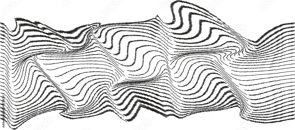 Poster glitch effect . distorted speed lines .abstract flow lines background . fluid wavy shape .rough edge