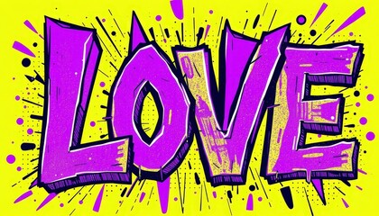 Fototapeta premium Bold and vibrant expression of love captured in eye-catching graffiti art illuminating a neon backdrop with splashes of color