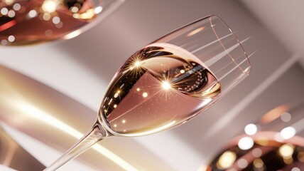 Obraz premium A glass of sparkling ros wine reflects light, creating a glamorous and celebratory image.
