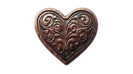 A heart-shaped button with a vintage design, isolated on white background in HD