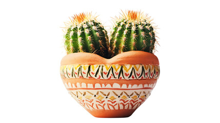 A heart-shaped cactus in a decorative pot, isolated on white background in HD