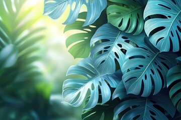 Lush Tropical Monstera Leaves in Vibrant Green Hues
