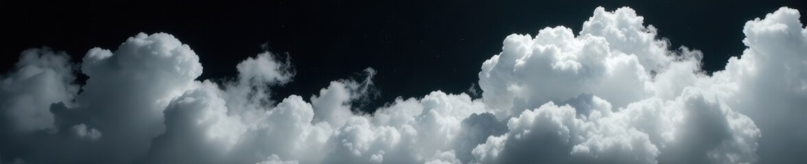 Fototapeta premium Dense, billowing white clouds on a stark black canvas , graphic, white, backdrop