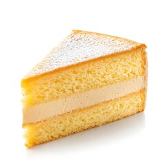 Delectable Sponge Cake Slice Isolated on Pure White Background