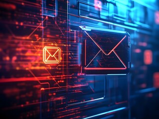 Secure Email Technology Concept with Digital Envelope and Cybersecurity Symbols