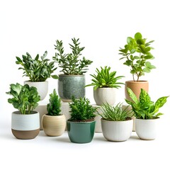 Obraz premium Beautiful Assortment of Potted Indoor Plants on White Background