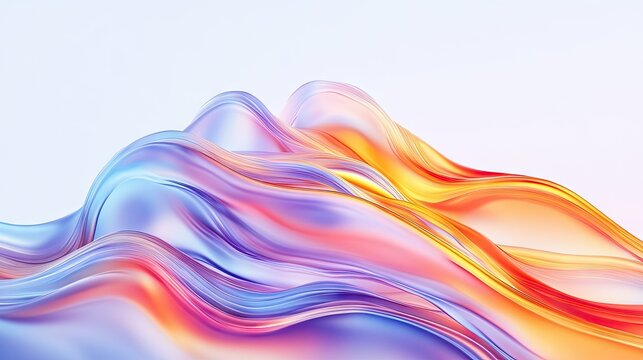Abstract, flowing wave of vibrant colors, isolated on a light background with copy space. Fluid wavy iridescent shape, holographic lines, octane rendering, high detail, futuristic style