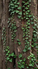 a wide tree trunk covered with ivy