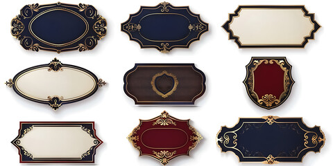 Ornate Labels with Gold Detailing in Navy, Burgundy, and Cream