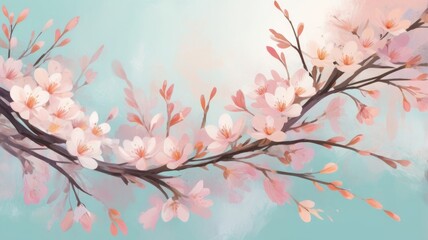 Fototapeta premium Abstract image of spring: pastel colors, blossoming branches, light brush strokes