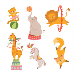 Circus. Circus animals actors. Mobile Fair. Holiday. Performance. Tricks. Attributes of a circus show. Decorations for the holiday. Vector illustration