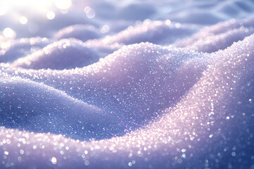 Sparkling snow drifts glisten under sunlight in a serene winter landscape