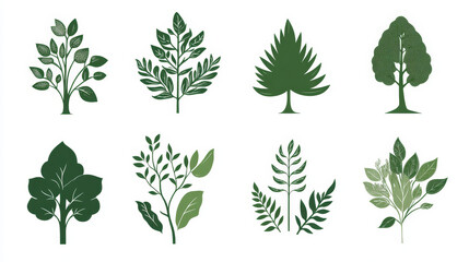 Eco icon set. Eco life, think green and pure nature green signs with trees and plants. Ecology, environment protection, save the world themes design