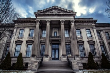 Fototapeta premium Grand stone building under a dramatic sky.