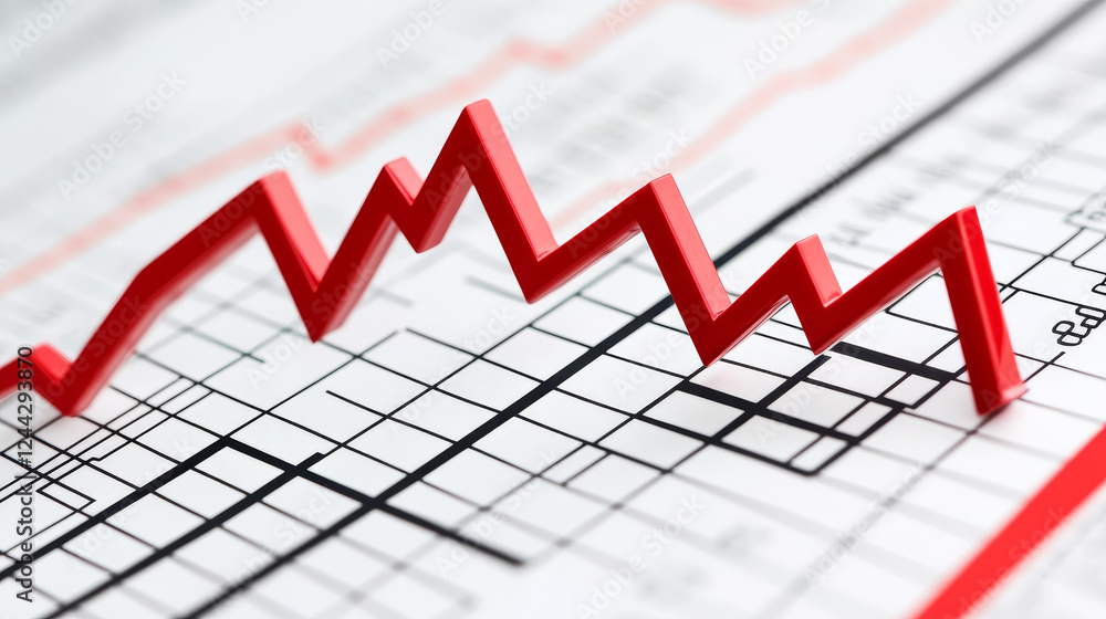 Poster finance data analytics, decrease graph line icon. business research report analysis, finance perform
