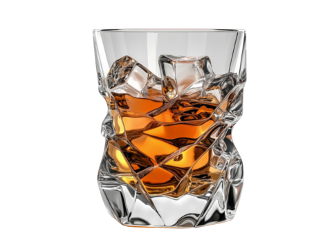 glass of ice on whiskey isolated on transparent background.