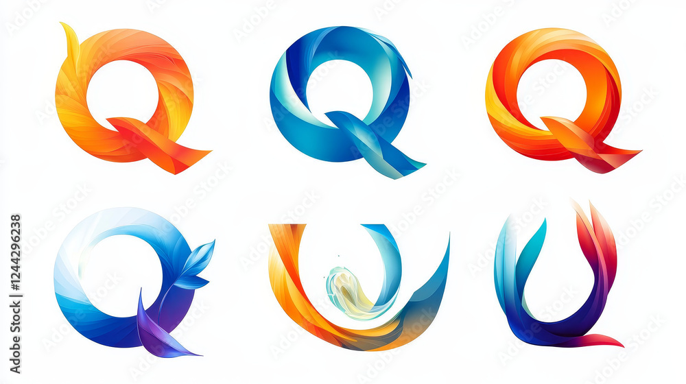 Fototapete set of alphabet symbols and elements of letter q, such a logo. vector version also available in gall