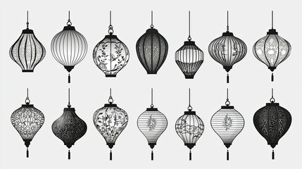 Twelve Elegant Asian Hanging Lanterns Design Collection