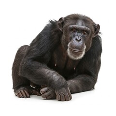 Naklejka premium Chimpanzee Isolated on White Background – Wildlife Animal Portrait
