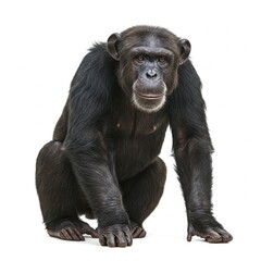 Naklejka premium Chimpanzee Isolated on White Background – Wildlife Animal Portrait