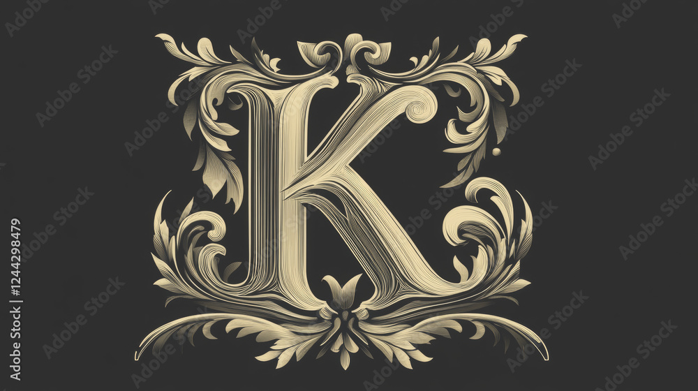 Poster k and l decorative letters in retro flourish style isolated on background or idea of logo. vector ve