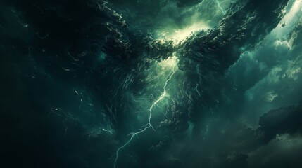 Dramatic lightning strikes through dark clouds during a powerful storm at night