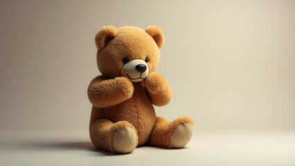 A plush teddy bear sits alone, looking contemplative.