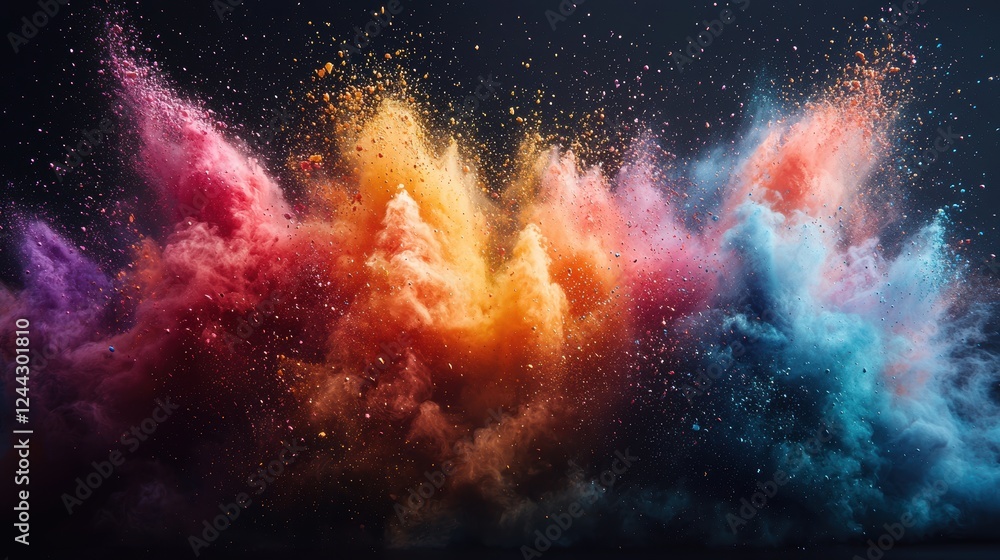 Poster vibrant explosion of colored dust creating an artistic, dynamic visual effect.